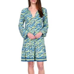 MICHAEL Michael Kors Blue and Green V Neck Above Knee Dress Women's size Medium